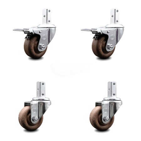 Service Caster 3 Inch High Temp Glass Filled Nylon 7/8 Inch Stem Caster Total Lock Brakes, 2PK SCC-SQTTL20S314-GFNSHT-78-2-S-2
